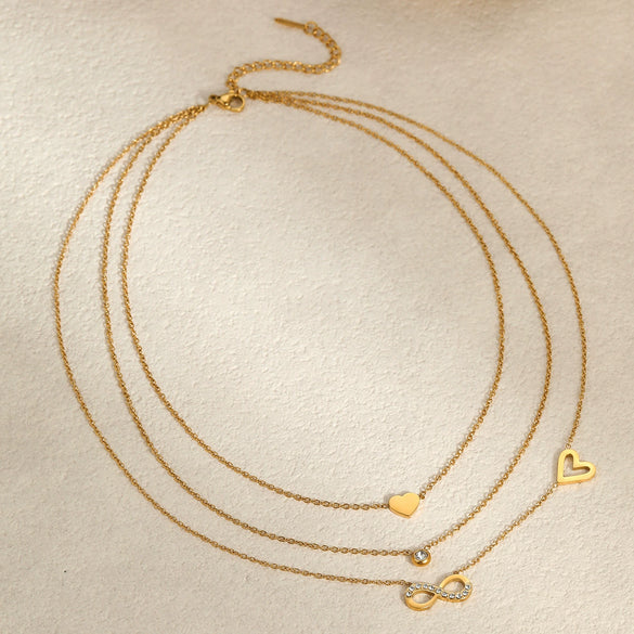 Wholesale Women's Stainless Steel Geometric Inlaid Zircon Electroplated Clavicle Multi Layer Necklace