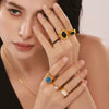 Wholesale Women's Stainless Steel Geometric Inlaid Zircon Finger Ring With Electroplating And Light Luxury Style