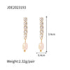 Wholesale Women's Stainless Steel Geometric Inlaid Zircon Freshwater Pearl Ear Row Tassel Ear Studs Jewelry