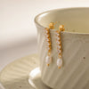 Wholesale Women's Stainless Steel Geometric Inlaid Zircon Freshwater Pearl Ear Row Tassel Ear Studs Jewelry