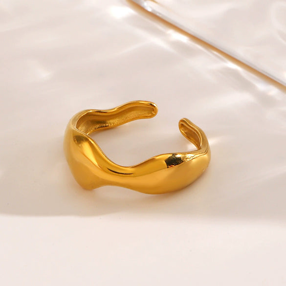 Wholesale Women's Stainless Steel Geometric Irregular Open Adjusting Ring With Electroplating