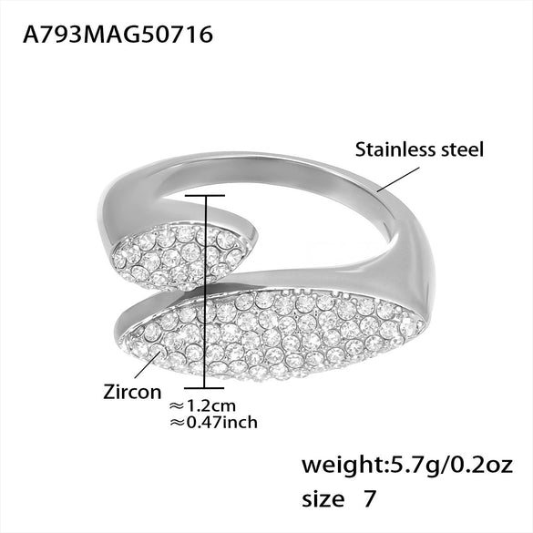 Wholesale Women's Stainless Steel Geometric Irregular Open Ring With Full Diamond Zircon Electroplating Hand Jewelry