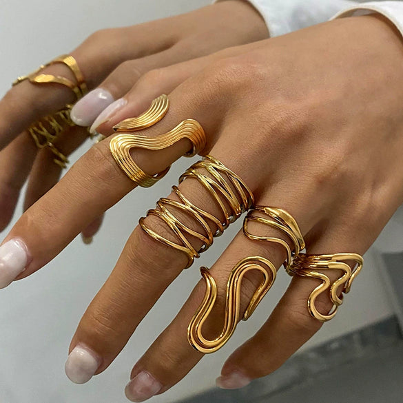 Wholesale Women's Stainless Steel Geometric Irregular Opening Ring With Electroplating Jewelry