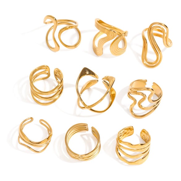 Wholesale Women's Stainless Steel Geometric Irregular Opening Ring With Electroplating Jewelry