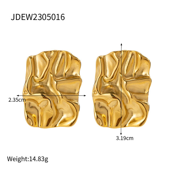 Wholesale Women's Stainless Steel Geometric Irregular Pleated Electroplated Earrings
