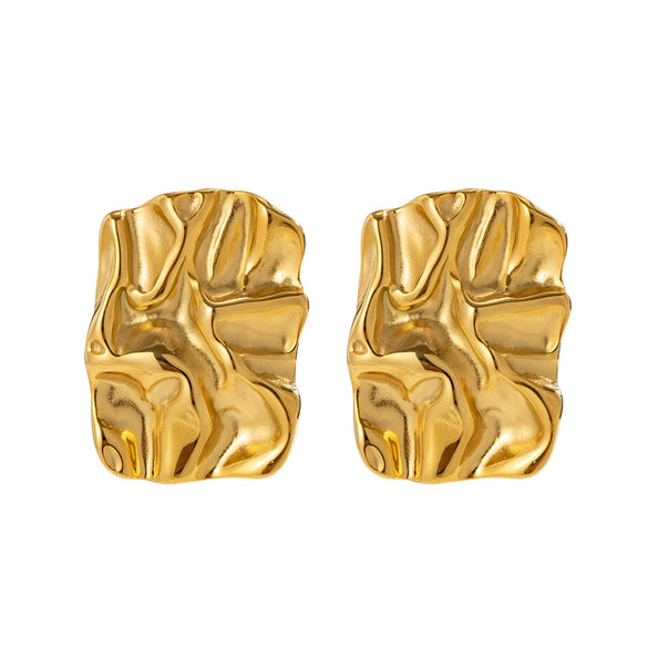 Wholesale Women's Stainless Steel Geometric Irregular Pleated Electroplated Earrings