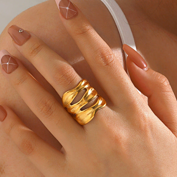 Wholesale Women's Stainless Steel Geometric Irregular Retro Hiphop Open Ring With Electroplating