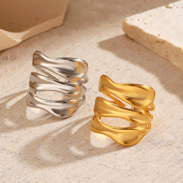 Wholesale Women's Stainless Steel Geometric Irregular Retro Hiphop Open Ring With Electroplating