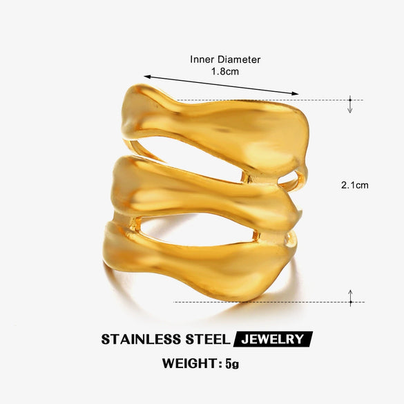 Wholesale Women's Stainless Steel Geometric Irregular Retro Hiphop Open Ring With Electroplating