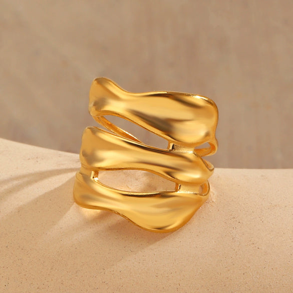 Wholesale Women's Stainless Steel Geometric Irregular Retro Hiphop Open Ring With Electroplating