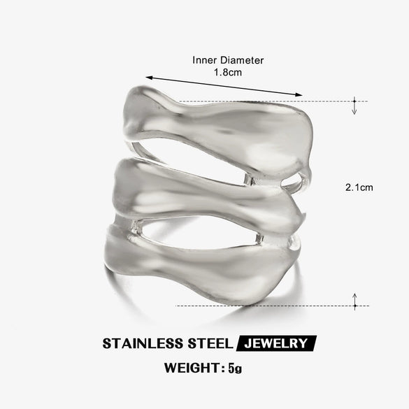Wholesale Women's Stainless Steel Geometric Irregular Retro Hiphop Open Ring With Electroplating