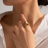 Wholesale Women's Stainless Steel Geometric Irregular Ring Luxury Style Electroplated With 18K Real Gold Nonfading Waterproof Jewelry