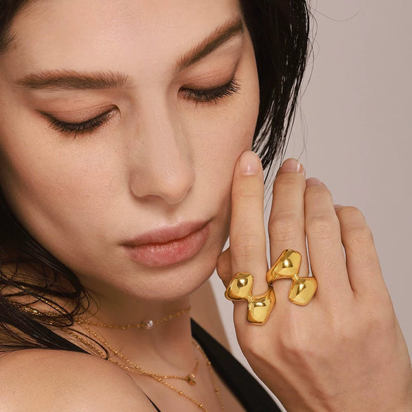 Wholesale Women's 316L Stainless Steel Geometric Irregular Ring Pvd Electroplated 18K Gold Color