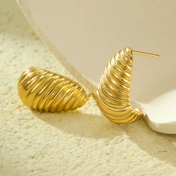 Wholesale Women's Stainless Steel Geometric Irregular Spiral Texture Earrings With Vintage Style And Electroplating Treatment