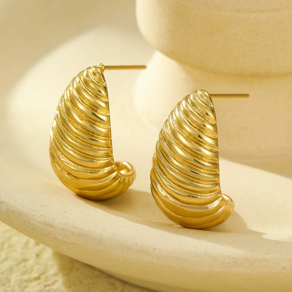 Wholesale Women's Stainless Steel Geometric Irregular Spiral Texture Earrings With Vintage Style And Electroplating Treatment