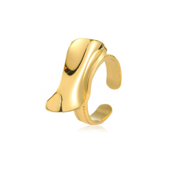 Wholesale Women's Stainless Steel Geometric Irregular Square Smooth Opening Ring With Electroplating Light Luxury Style