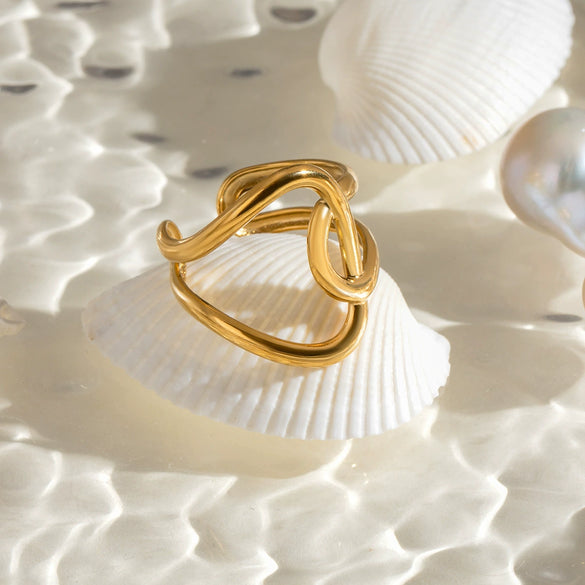 Wholesale Women's Stainless Steel Geometric Irregular Winding Adjustable Opening Ring Jewelry With Electroplating