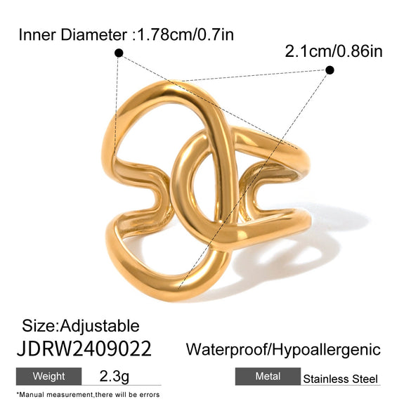 Wholesale Women's Stainless Steel Geometric Irregular Winding Adjustable Opening Ring Jewelry With Electroplating