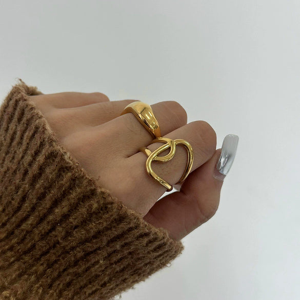 Wholesale Women's Stainless Steel Geometric Irregular Winding Adjustable Opening Ring Jewelry With Electroplating