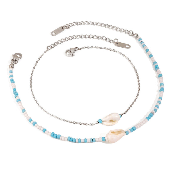 Wholesale Women's Stainless Steel Geometric Jewelry With White Shell Rice Beads Electroplated And Minimalist Style