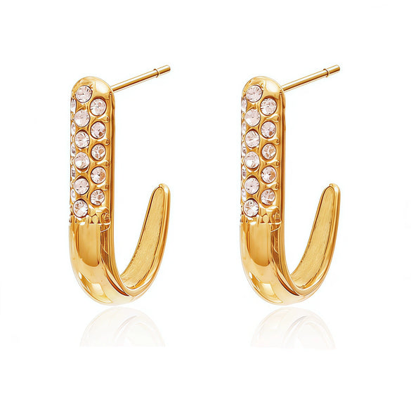 Wholesale Women's Stainless Steel Geometric Jshaped Earrings With Pvd Furnace Vacuum Real Gold Plating