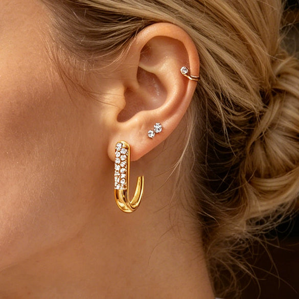 Wholesale Women's Stainless Steel Geometric Jshaped Earrings With Pvd Furnace Vacuum Real Gold Plating