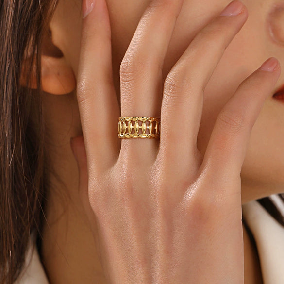 Wholesale Women's Stainless Steel Geometric 18K Gold Plated Opening Adjustable Ring