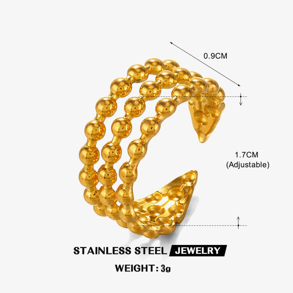 Wholesale Women's Stainless Steel Geometric Leaf Open Ring With 18K Gold Plated Electroplating In Plants Flowers Style