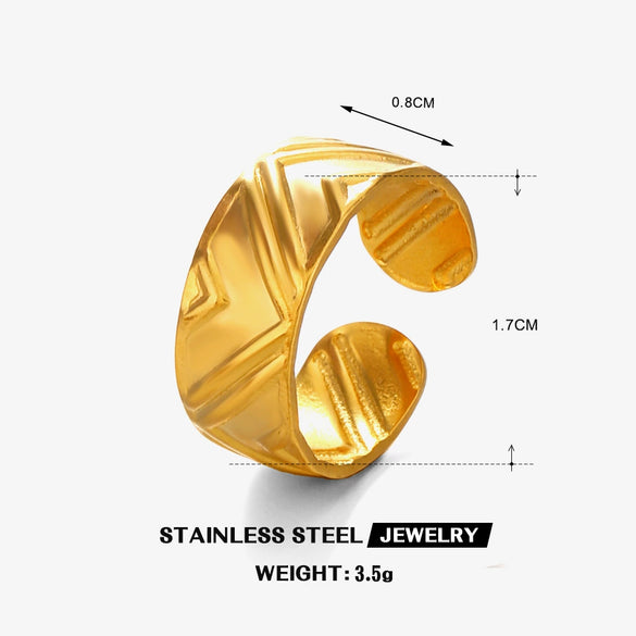 Wholesale Women's Stainless Steel Geometric Leaf Open Ring With 18K Gold Plated Electroplating In Plants Flowers Style