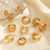 Wholesale Women's Stainless Steel Geometric Leaf Open Ring With 18K Gold Plated Electroplating In Plants Flowers Style