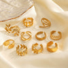 Wholesale Women's Stainless Steel Geometric Leaf Open Ring With 18K Gold Plated Electroplating In Plants Flowers Style