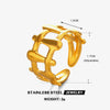 Wholesale Women's Stainless Steel Geometric Leaf Open Ring With 18K Gold Plated Electroplating In Plants Flowers Style