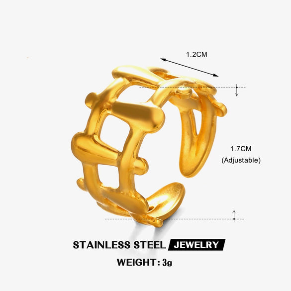 Wholesale Women's Stainless Steel Geometric Leaf Open Ring With 18K Gold Plated Electroplating In Plants Flowers Style