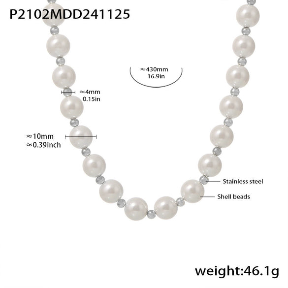 Wholesale Women's 316L Stainless Steel Geometric Light Luxury Electroplated Collarbone Necklace With Imitation Pearl And Woolen Chain
