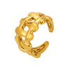 Wholesale Women's 316L Stainless Steel Geometric Light Luxury Hollow Woven Heavy Industry Open Ring 18K Real Gold Plated