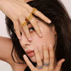 Wholesale Women's 316L Stainless Steel Geometric Light Luxury Hollow Woven Heavy Industry Open Ring 18K Real Gold Plated