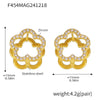 Wholesale Women's 316L Stainless Steel Geometric Light Luxury Plant Flowers Doublesided Wear Buckle Zircon Earrings Jewelry Electroplated 18K True Gold Color Preservation