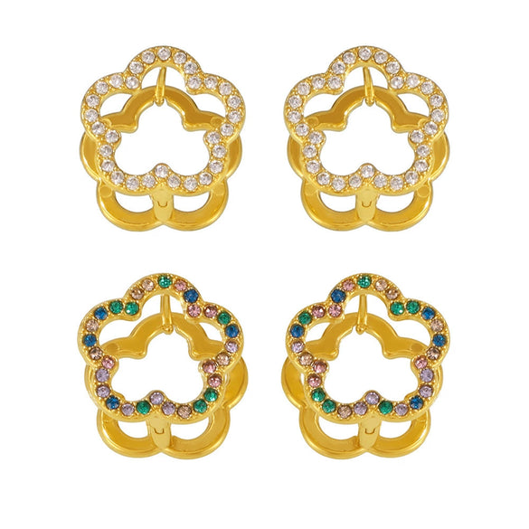Wholesale Women's 316L Stainless Steel Geometric Light Luxury Plant Flowers Doublesided Wear Buckle Zircon Earrings Jewelry Electroplated 18K True Gold Color Preservation