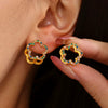 Wholesale Women's 316L Stainless Steel Geometric Light Luxury Plant Flowers Doublesided Wear Buckle Zircon Earrings Jewelry Electroplated 18K True Gold Color Preservation