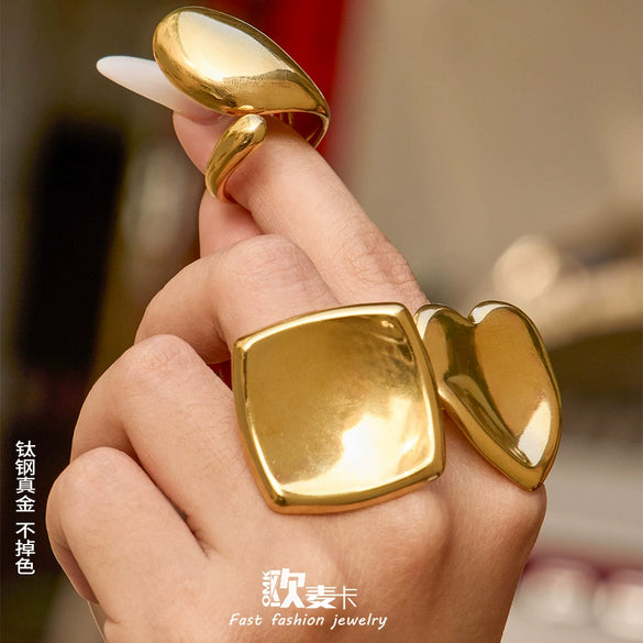 Wholesale Women's Stainless Steel Geometric Light Luxury Style Electroplated Index Finger Ring Set