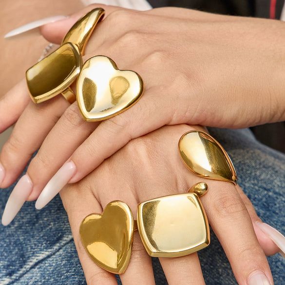 Wholesale Women's Stainless Steel Geometric Light Luxury Style Electroplated Index Finger Ring Set
