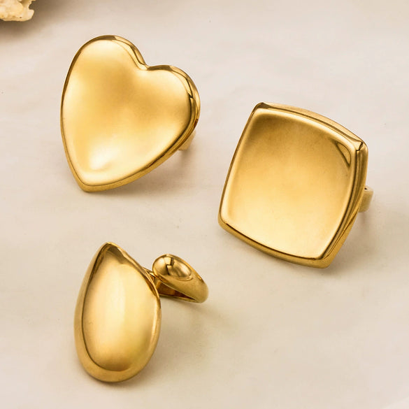 Wholesale Women's Stainless Steel Geometric Light Luxury Style Electroplated Index Finger Ring Set