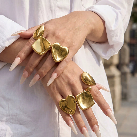 Wholesale Women's Stainless Steel Geometric Light Luxury Style Electroplated Index Finger Ring Set