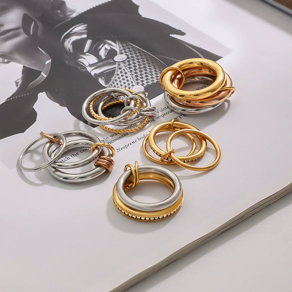 Wholesale Women's Stainless Steel Geometric Light Luxury Style Ring With Electroplating Jewelry Accessories