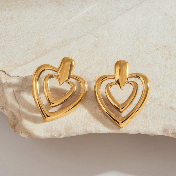 Wholesale Women's Stainless Steel Geometric Love Earrings With Electroplating