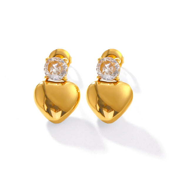 Wholesale Women's Stainless Steel Geometric Love Earrings With Inlaid Zircon And Electroplating Design