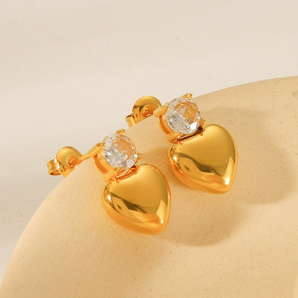 Wholesale Women's Stainless Steel Geometric Love Earrings With Inlaid Zircon And Electroplating Design