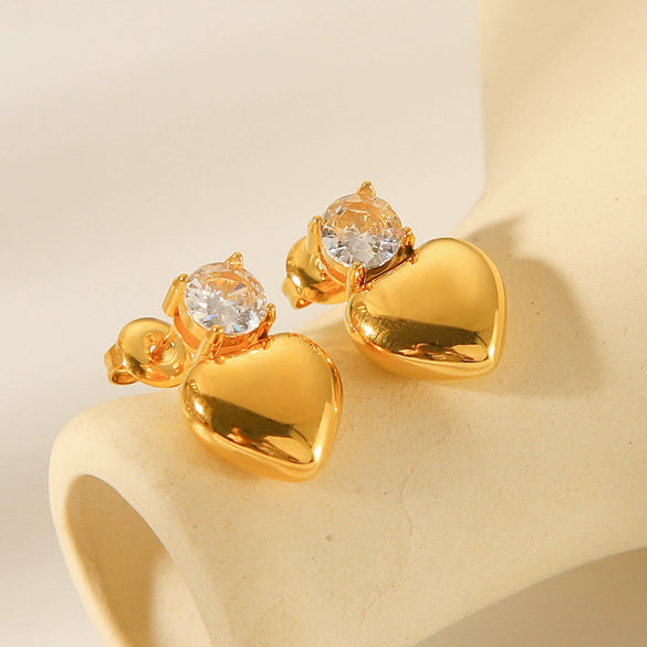 Wholesale Women's Stainless Steel Geometric Love Earrings With Inlaid Zircon And Electroplating Design