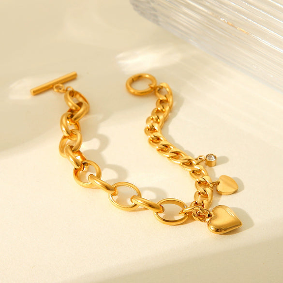 Wholesale Women's Stainless Steel Geometric Love Pendant Bracelet With Cuban Chain And 18K Gold Plated Electroplating