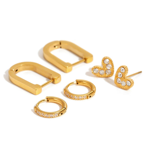 Wholesale Women's Stainless Steel Geometric Love Rhinestone Earrings With Electroplating